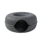 Four Seasons Cat Felt Tunnel Bed – Dual-Use Round Woolen Felt Cat Nest, Interactive Tunnel Toy, Removable Washable Grey Cat Cave Bed