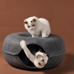 Four Seasons Cat Felt Tunnel Bed – Dual-Use Round Woolen Felt Cat Nest, Interactive Tunnel Toy, Removable Washable Grey Cat Cave Bed