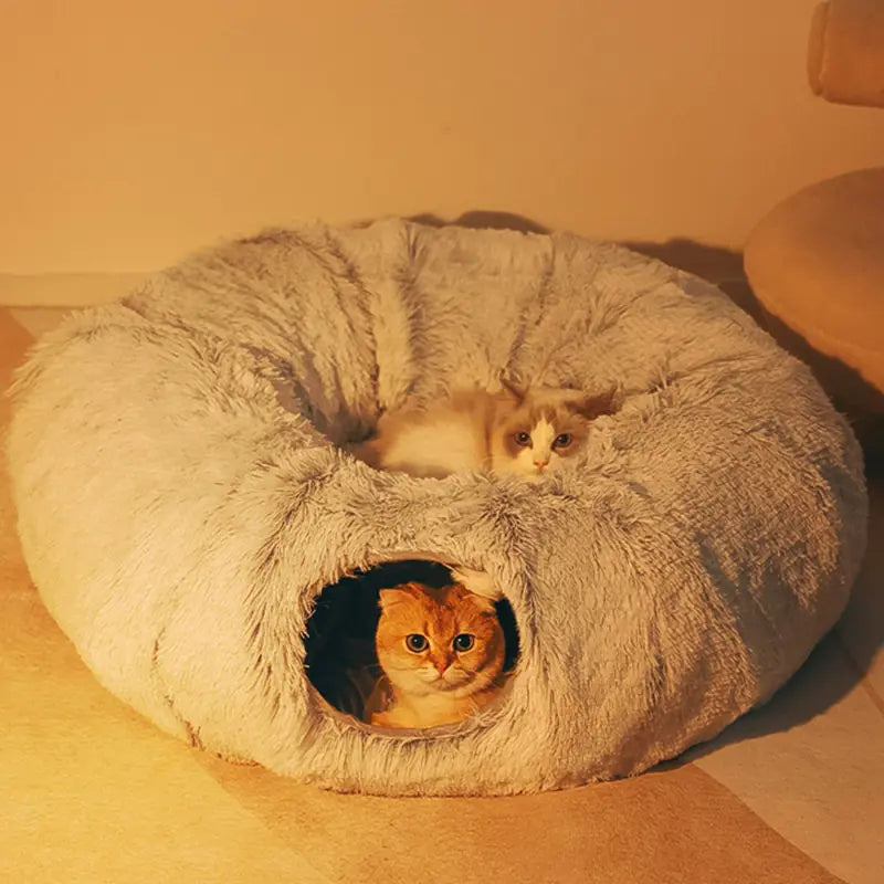 2 In 1 Round Tunnel Cat Beds – Cozy Hideaway & Play Tunnel