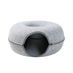 Four Seasons Cat Felt Tunnel Bed – Dual-Use Round Woolen Felt Cat Nest, Interactive Tunnel Toy, Removable Washable Grey Cat Cave Bed
