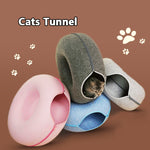 Four Seasons Cat Felt Tunnel Bed – Dual-Use Round Woolen Felt Cat Nest, Interactive Tunnel Toy, Removable Washable Grey Cat Cave Bed