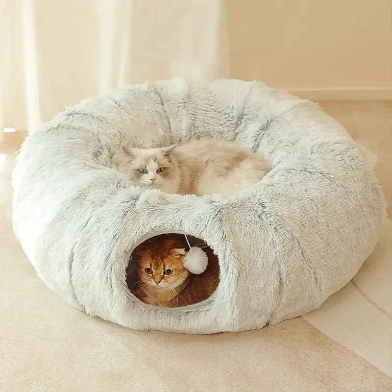 2 In 1 Round Tunnel Cat Beds – Cozy Hideaway & Play Tunnel