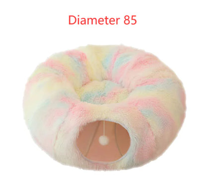 2 In 1 Round Tunnel Cat Beds – Cozy Hideaway & Play Tunnel