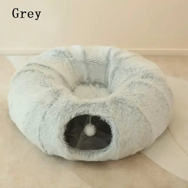 2 In 1 Round Tunnel Cat Beds – Cozy Hideaway & Play Tunnel