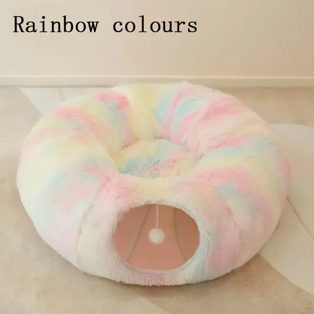 2 In 1 Round Tunnel Cat Beds – Cozy Hideaway & Play Tunnel