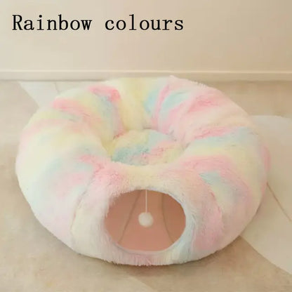 2 In 1 Round Tunnel Cat Beds – Cozy Hideaway & Play Tunnel
