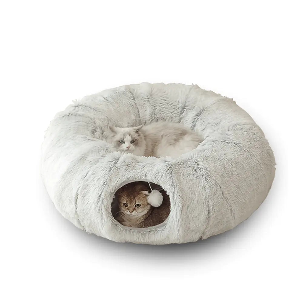 2 In 1 Round Tunnel Cat Beds – Cozy Hideaway & Play Tunnel