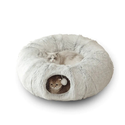 2 In 1 Round Tunnel Cat Beds – Cozy Hideaway & Play Tunnel